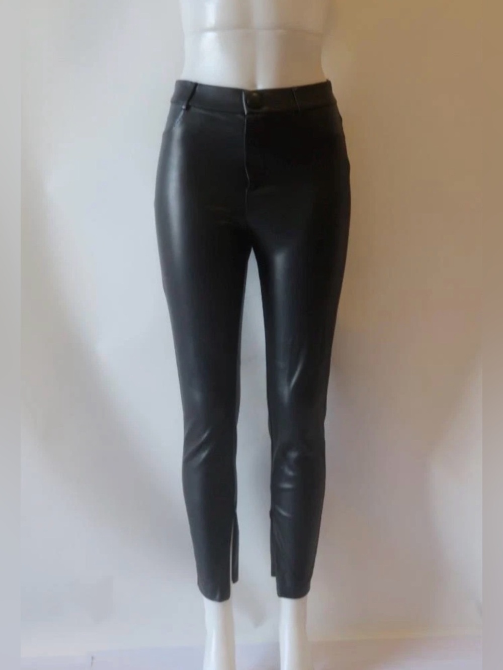 Zara High Waisted Vegan Leather Moto Leggings Ankle Zip - 28 - EUC